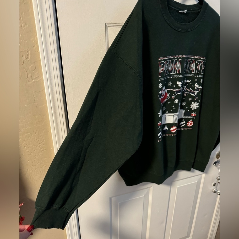 Vintage Penn State Christmas Santa Men's Oversized Sweatshirt 2XL Unisex Green - Picture 5 of 9